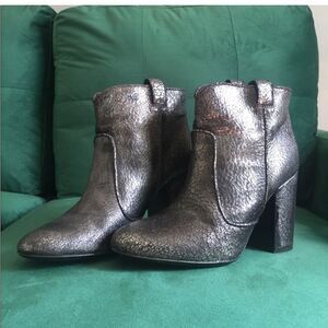 Laurence Dacade Nico Cracked Metallic Block Heel Ankle Booties Silver Size 37‎